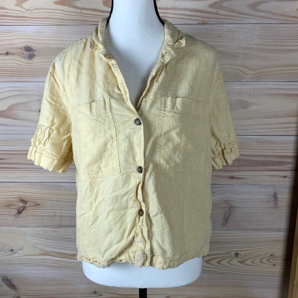 Carve Designs Shirt Women Medium Yellow Linen Top Pastel Coastal